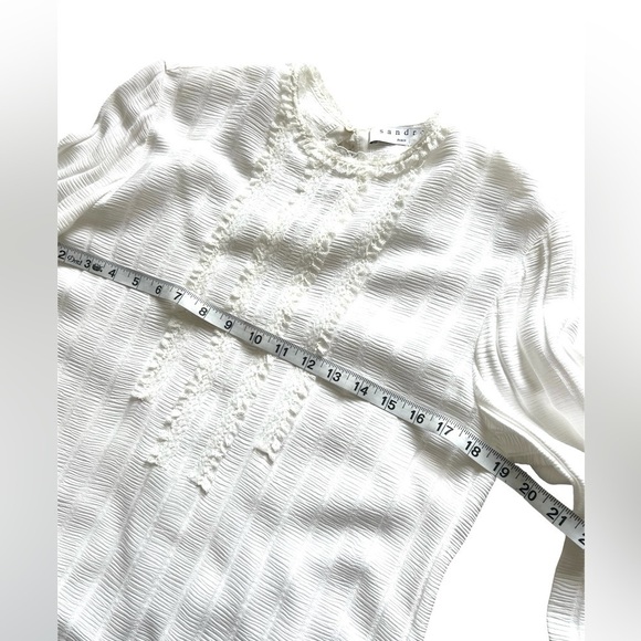 Sandro white viscose textured tuxedo style long sleeve women’s top size 2 - Picture 12 of 14